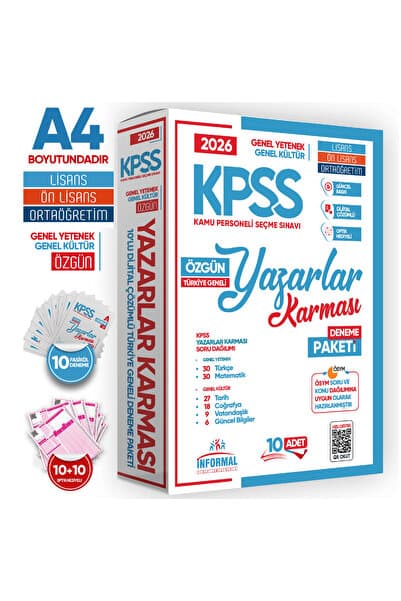 İnformal Yayınları 2026 Güncel KPSS Lisans-Önlisans-Ortaöğretim Yazarlar Karması 10lu Deneme Paketi GY-GK Çözümlü TG