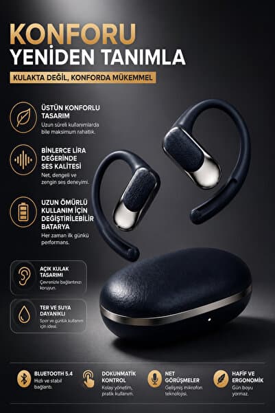 Ayers Premium Yapay Zeka Destekli Açık Kulak Clip-On Kulaklık, ChatGPT & DeepSeek AI, Gerçek Zamanlı Çeviri Kulaklık, Unisex - Kadın-Erkek Kulaklık