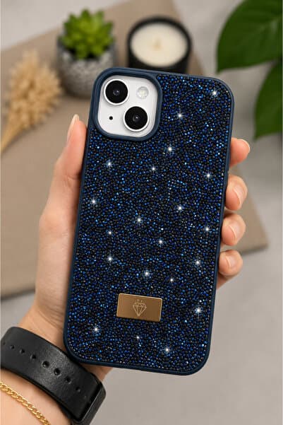 Go Aksesuar Iphone 13 - 14 ve 15 Uyumlu ELMAS Tasarımlı Taşlı Işıltılı Parlak Pırlanta Silikon Kılıf