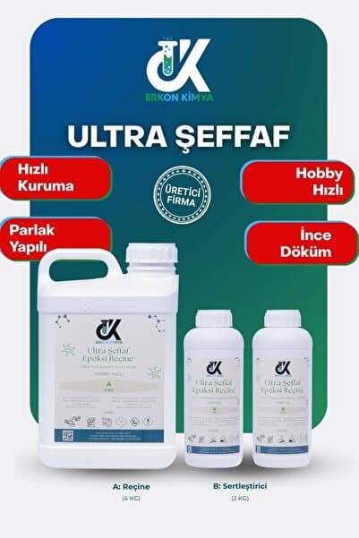ERKON KİMYA Ultra Şeffaf Hızlı Kuruyan Epoksi Reçine 6 Kg – İnce Döküm, Takı, Sunum tahtası, Magnet, Hobi ve Sanat İçin
