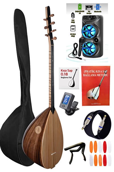 istanbul müzik tedarik Jak Girişli Ceviz Kısa Sap Yüksek Kaliteli Saz Full Set Bağlama Yedek Tel Akort Aleti Kapo Metod ve Tezene Hediyeli