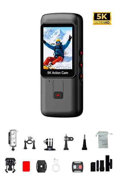 METONTECH 5K Ultra HD Aksiyon Kamerası | Zengin Kutu İçeriği, 170° Geniş Açılı Lens, Wi-Fi, Çift Ekranlı, Taşınabilir, Uzaktan Kumanda, Su Geçirmez Kılıf | Siyah