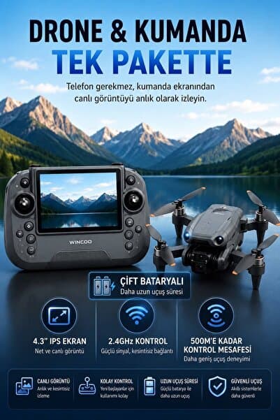 WUNİT R682 Ekranlı Kumanda Drone HD Kamera Çift Batarya Aktif Tüm Özellikler WİFİ