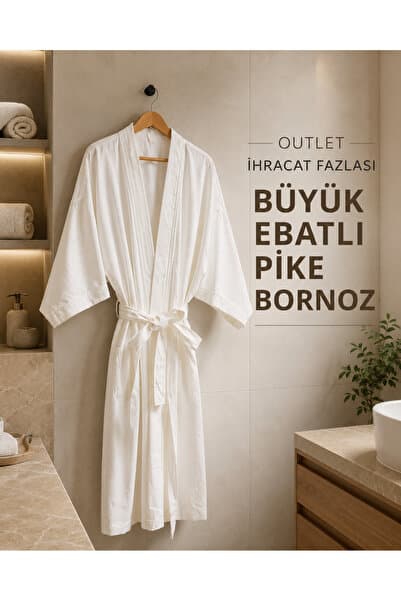 LUNGA VİTA Outlet Pike Bornoz Büyük Bedenli %100 Pamuklu Ufak Hatalı İhracat Fazlası Pike Bornoz