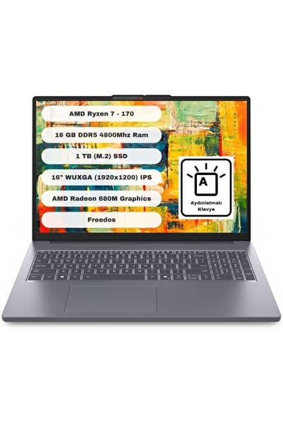 LENOVO Ideapad Slim 3 16ARP10 Amd Ryzen 7 170 16GB (DDR5-4800) 1TB SSD 16" WUXGA (1920x1200) IPS 60Hz Freedos 83K80084TR