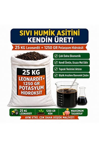 LEONARDİT Sıvı Humik Asit Yapımı İçin ve Potasyum Hidroksit Seti - 100 Litrelik - 25 Kg Afşin ve 1250 Gr Potasyum Hidroksit - KOH