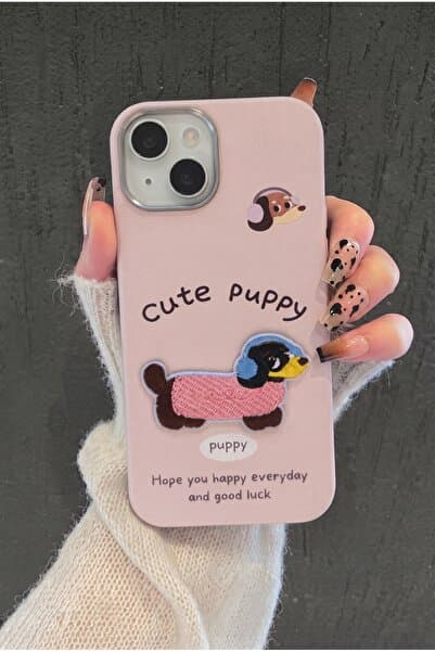 KVK PRİVACY iPhone 13/14/15 Uyumlu Cute Puppy Nakış Soft Touch Silikon Telefon Kılıfı