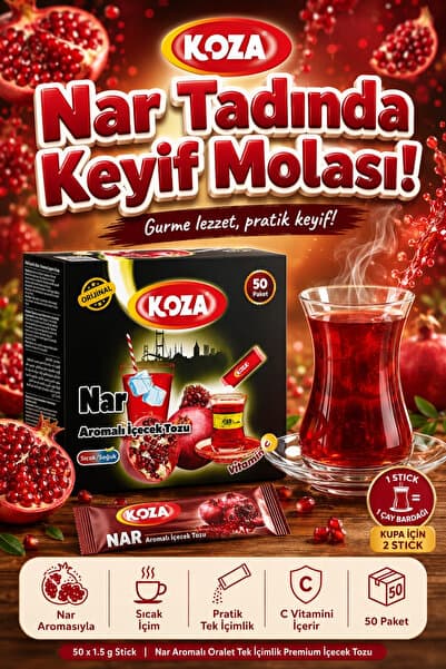 Koza Gurmelerin Seçimi Pratik Lezzet Nar Aromalı Oralet Tek İçimlik Premium İçecek Tozu 50 Stick