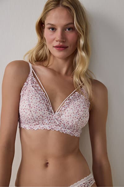 Penti Açık Pembe Luna Desenli Lace Dantel Balensiz Sütyen