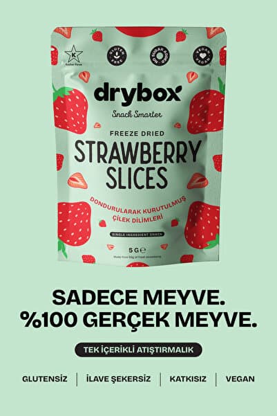 DRYBOX Freeze Dried Tatlı ve Çıtır Çilek Dilimleri (Dondurularak Kurutulmuş) - 5g