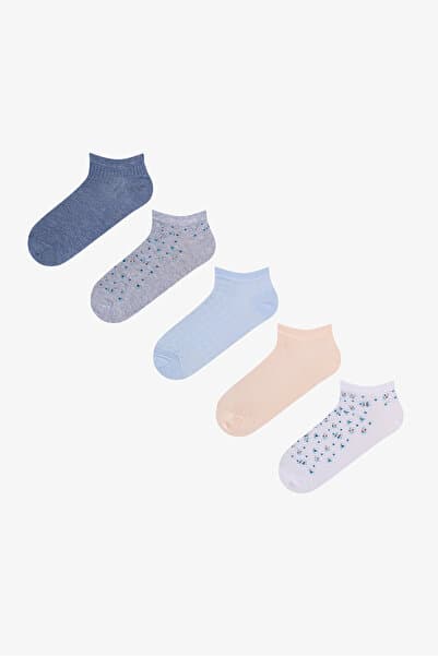 Penti Mavi Soft Florals Pamuklu Çiçekli Jakarlı 5 Çift Patik Çorap