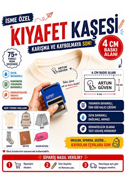 MÜHÜRŞAH Kıyafet Kaşesi Kişiye Özel Kıyafet Kaşesi Çocuk Kıyafet Damgası Kumaş ve Tekstil Kaşesi Okul ve Kreş Kaşesi Anaokulu Kaşesi