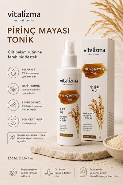Vitalizma Pirinç Mayası Aydınlatıcı Tonik - Gözenek Sıkılaştırıcı ve Leke Karşıtı Canlandırıcı Tonik - Arbutin & Niasinamid 200 ml