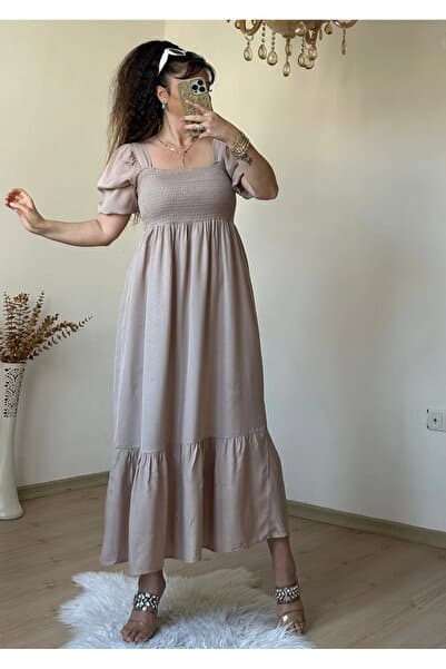 AZRA BUTİK Prenses Elbise Bej