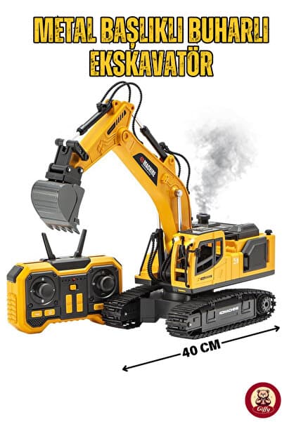 giffy Oyuncak Uzaktan Kumandalı Şarjlı Buharlı Ekskavatör 2.4 GHz Metal Başlıklı Paletli Kepçe 360° Dönen Gövde Sesli Işıklı Kapıları Açılan RC İş Makinesi