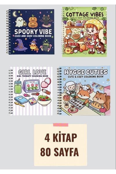 FARCY 4 Kitap 80 Sayfalık Boyama Kitabı ( 21 x 21 cm ) Çocuklar ve Yetişkinler İçin Uygun