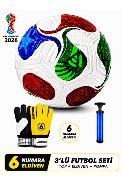 Janissary 3’lü Futbol Seti – 2026 Dünya Kupası Tasarımlı Top + 6 Numara Kaleci Eldiveni + Pompa