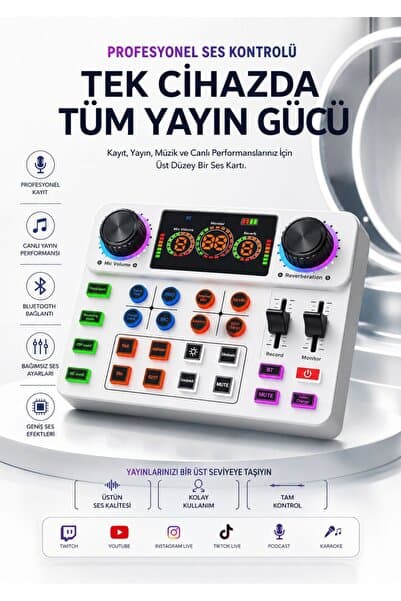 Asfal Profesyonel Canlı Yayın Ses Kartı Bluetooth Podcast Mikrofon Mixer Karaoke Gaming Ses Mikseri