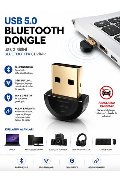 Deppo Trend USB To Bluetooth Adapter Laptop/PC/Oyun Konsolu/Akıllı Televizyon Uyumlu Tak Çalıştır USB Bluetooth Adaptörü