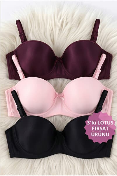 CHOCHO Kadın Lotus Dolgusuz Telli Toparlayıcı 3'lü Sütyen Takımı