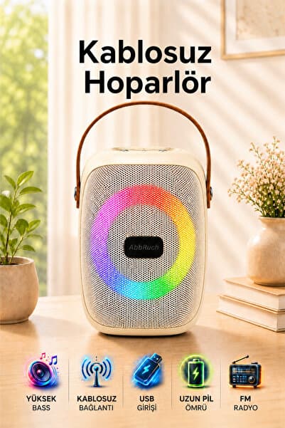 Abbruch Kablosuz RGB Hoparlör Güçlü Ses Kalitesi FM Radyo USB Girişli Taşınabilir Müzik Sistemi