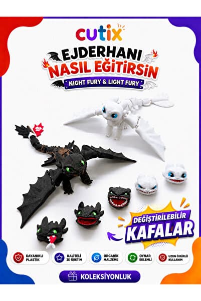 Cutix Dişsiz & Işığın Öfkesi Oyuncak Figür Ejderhanı Nasıl Eğitirsin Gecenin Öfkesi Toothless Light Fury