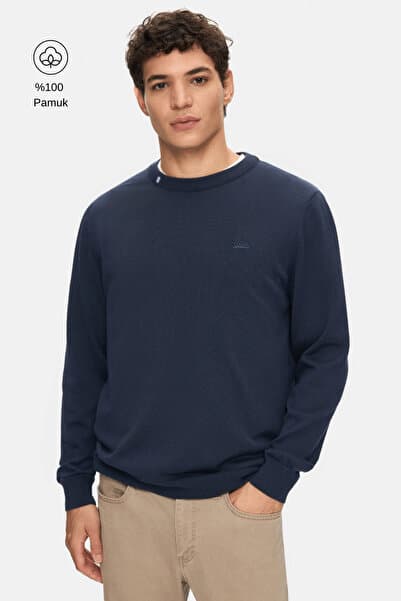 Ucla SENTO Lacivert Bisiklet Yaka Nakışlı Standard Fit Erkek Triko