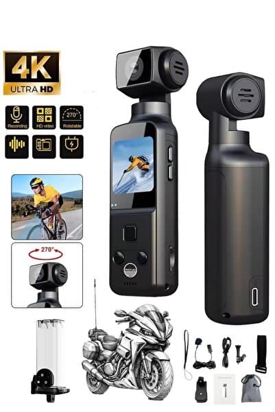 RUGGED 4K Ultra HD Mini Aksiyon Vlog Kamerası Wi-Fi , 270° Döner Lens EIS Stabilizasyon +Su Geçirmez Kabı