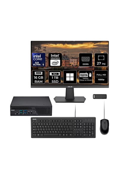 ASUS ExpertCenter PB64 Core Ultra 5 225 16GB RAM 1TB SSD 27" Full HD Monitör Win11 Home PB64-B50060MHP758 Mini Masaüstü Bilgisayar + PER4 USB BELLEK