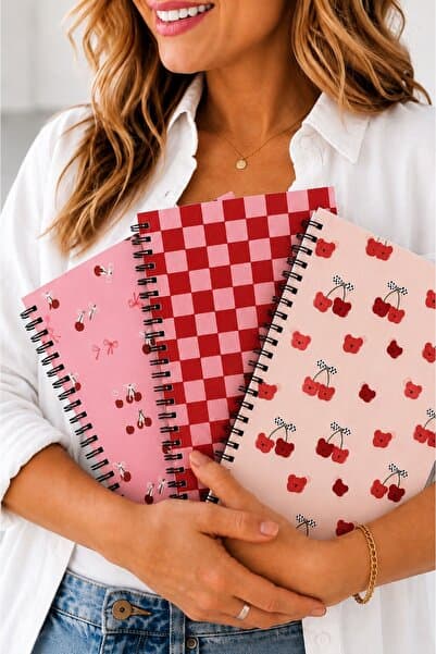 Happy Notes A5 Spiralli Karton Kapak 3’lü Set Kareli Okul Defteri 80 Yaprak, Ders Programlı Ayıcık