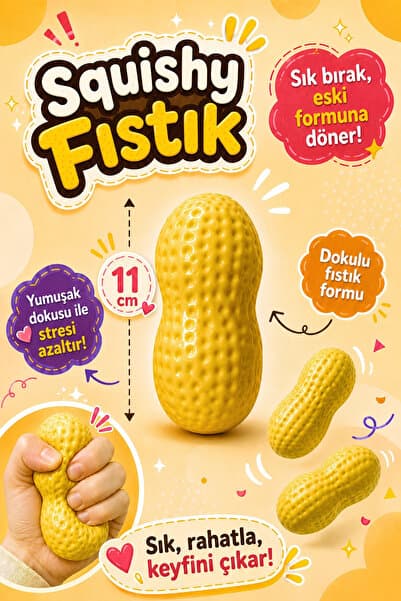 Nandy Kids Fıstık Squishy 11 cm Sukuşi Yumuşak Sık Bırak Stres Oyuncağı Esnek Sıkma Oyuncağı
