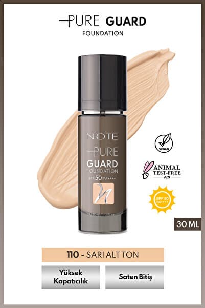 Note Cosmetics PureGuard Foundation 110 Pure Beige SPF 50 Yoğun Kapatıcı Saten Bitişli Fondöten