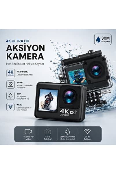 TARÇIN 4K Ultra HD WiFi Aksiyon Kamera | 20MP | 20 Parça Aksesuar | 170° Geniş Açı | Su Geçirmez Kılıf
