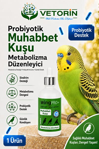 VETORİN Probiyotikli Muhabbet Kuşu Sindirim Sistemi Desteği & Metabolizma Düzenleyici 100 ml Wing Pro+ Kanatlı Hayvanlar