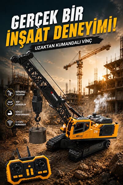 oyuncakgidiyor Işıklı Sesli Buharlı Metal Alaşım Uzaktan Kumandalı RC Vinç Full Fonksiyon Paletli Vinç