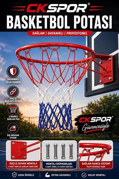 CKSpor Basketbol Potası ve Filesi 45 Cm Çember Çapı Duvara Monte Basketbol Çemberi