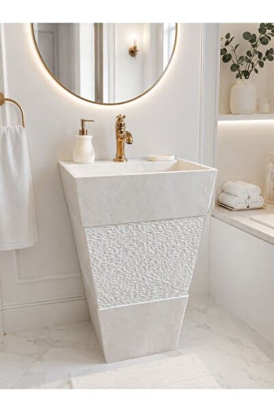Modestmar Beyaz Mermer Ayaklı Lavabo Çizgili Patlatma