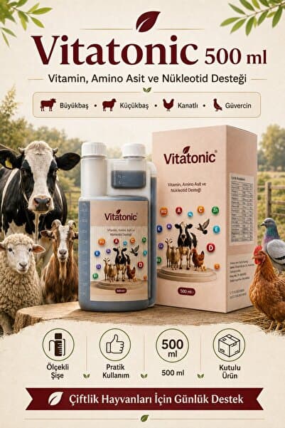 Vitatonic 500 ml Vitamin Amino Asit Sıvı Hayvan Yem Katkısı Büyükbaş Küçükbaş Kanatlı Güvercin