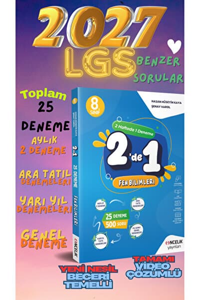Öncelik Yayınları Lgs 2026 2027 8. Sınıf Fen Yeni 25 Lİ Aylık Deneme Sınavı Video Çözümlü Sarmal 2 DE 1 Branş Denemesi Meb