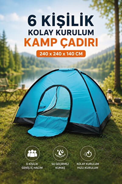 Walke 6 Kişilik Kolay Kurulum Kamp Çadırı Su Geçirmez 240*240*140 CM