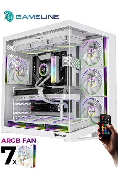 GAMELİNE V2 Grand Premium 7x ARGB PWM Fan Kumandalı USB 3.0 Gaming Bilgisayar Kasası Beyaz