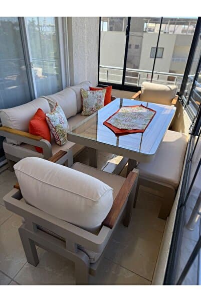 Rovena ELENA Alüminyum Bahçe Balkon Köşe Takımı Cappuccino 188X68 3LÜ 68 X68 2 Lİ 80/140 MASA TAKIMI 3+1+1+BENCH+ MASA