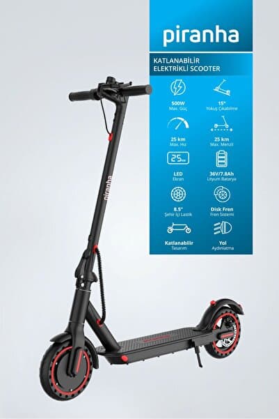 Piranha 5010 500W Elektrikli Scooter | 36V 7.8Ah Pil | LED Aydınlatma | LCD Ekran | Uygulama Destek