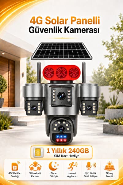 HARVOX 3 Hareketli Kameralı Güneş Enerjili Solar Güvenlik Kamerası 4G Sim Kart Hediyeli Gece Görüşlü Güneş Panelli Kamera