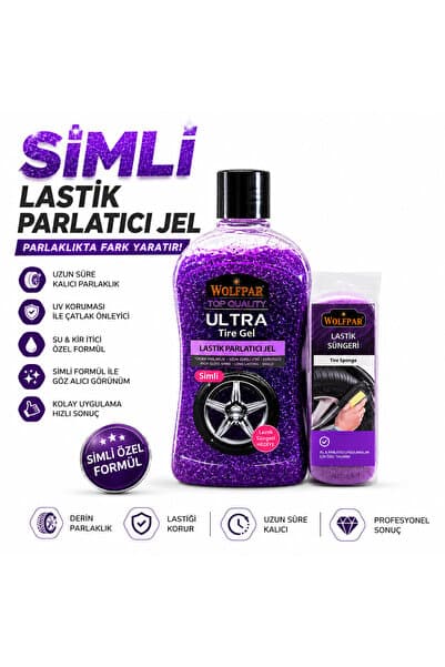 WOLFPAR Simli Lastik Parlatıcı Jel ve Lastik Süngeri (MOR)
