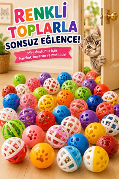 HAYHAYPETSHOP Kedi Oyun Topu Zilli Oyuncak Top Renkli Çıngıraklı Plastik Kedi Oyuncağı Farklı Renk ve Modellerde 1 adet