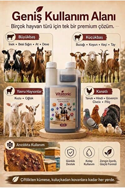 Vitatonic Güvercin Tavuk Civciv Hindi Koyun Keçi İnek Arı Vitamin Amino Asit 500 Ml