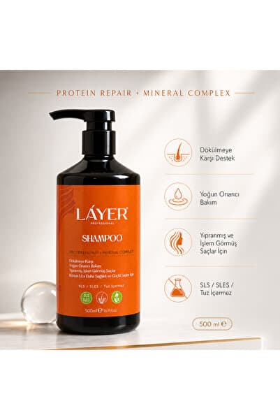 Layer Besleyici onarıcı şampuan bitkisel - yıpranmış saçlar- dökülme karşıtı / sls,sles,tuz içermez 500ML