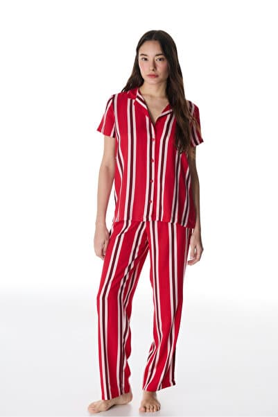 Penti Kırmızı Fiona Düğmeli Gömlek Pantolon Pijama Takımı