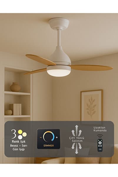 Hoogar Süper Sessiz 3 Renk Uzaktan Kumandalı Dimmer Ayarlı Özel Bambu 95 CM Kanatlı Tavan Vantilatörü BL Isınmaz Motor
